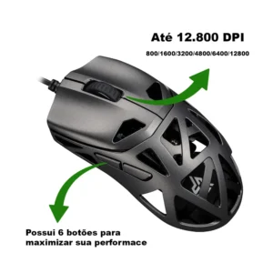 Mouse Gamer 6 Botões 12800 DPI com Sensor InstantNeo KP-MU026